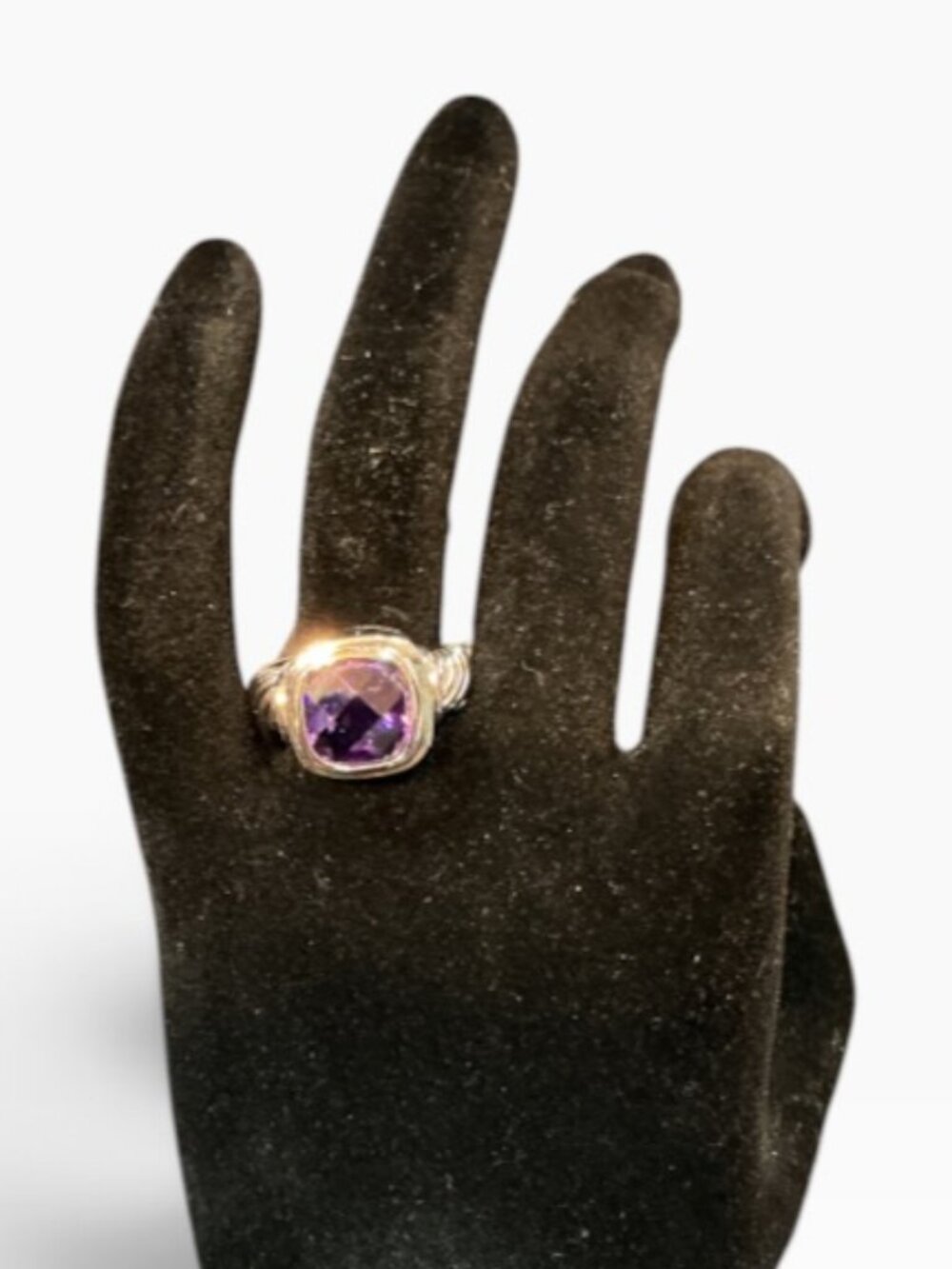 Vintage Purple Faceted Rhinestone Cocktail Ring Silver Tone Unmarked Size 6